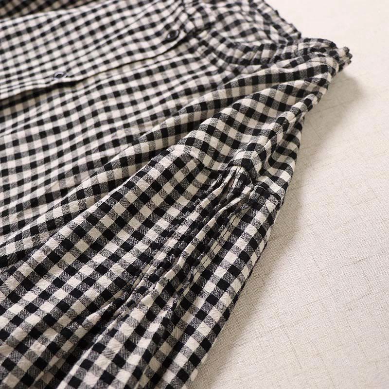 Buddha Stones Long Sleeve Plaid Simple Buttons Ruffled Design Midi Dress With Pockets
