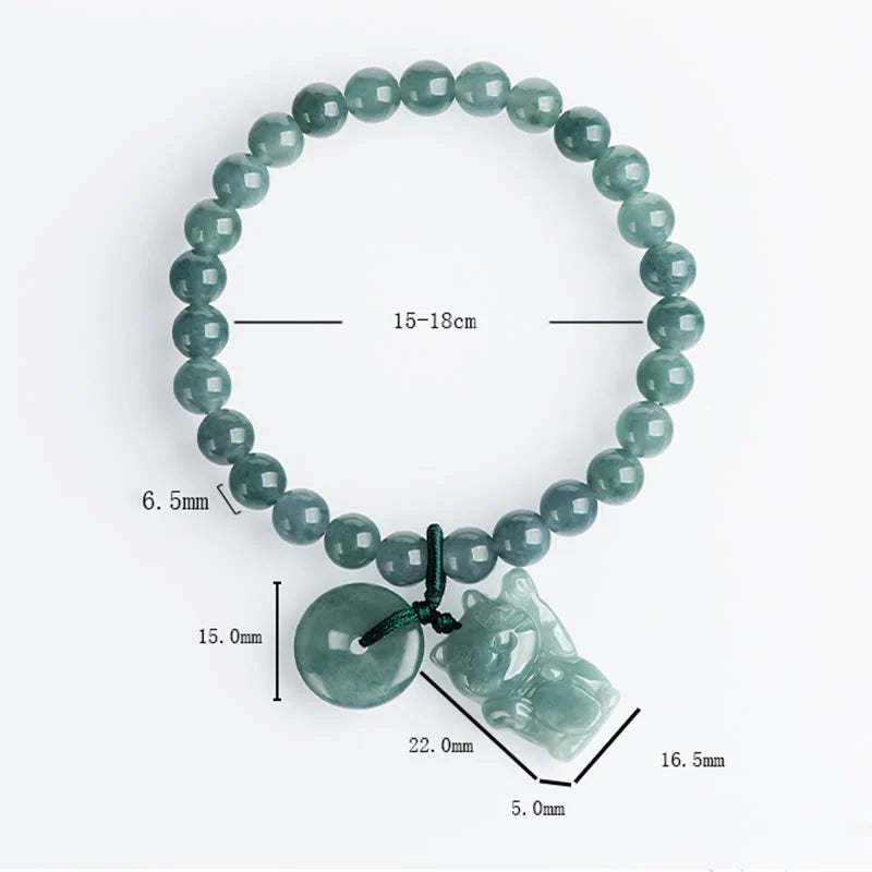 Buddha Stones Blue Jade Peace Buckle Lucky Cat Prosperity Bracelet