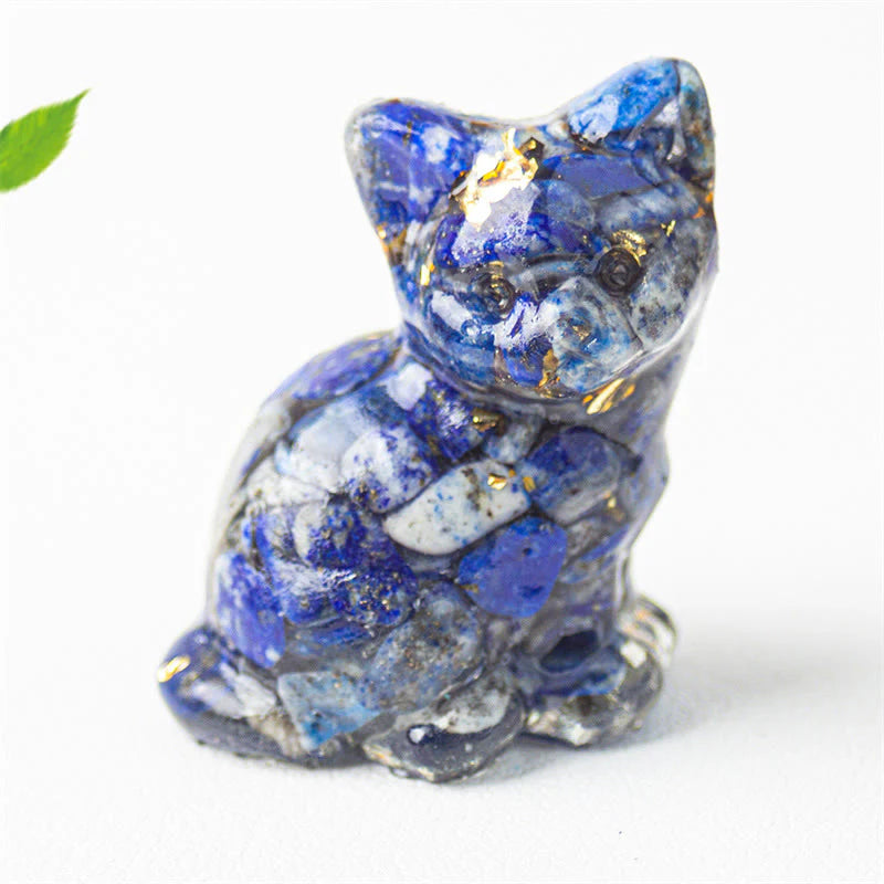 Buddha Stones Sitting Cat  Resin Gravel Pink Crystal Citrine White Crystal Lapis Lazuli Soothing Desktop Decoration