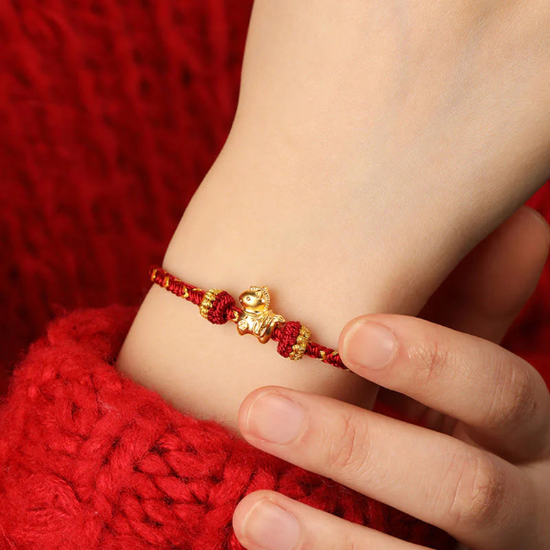 Buddha Stones 999 Gold Year Of The Horse Braided String Rope Luck Adjustable Bracelet