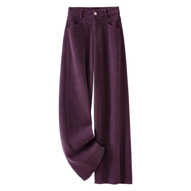 Buddha Stones Winter Straight Leg Design Cotton Corduroy Women's Wide Leg Pants With Pockets