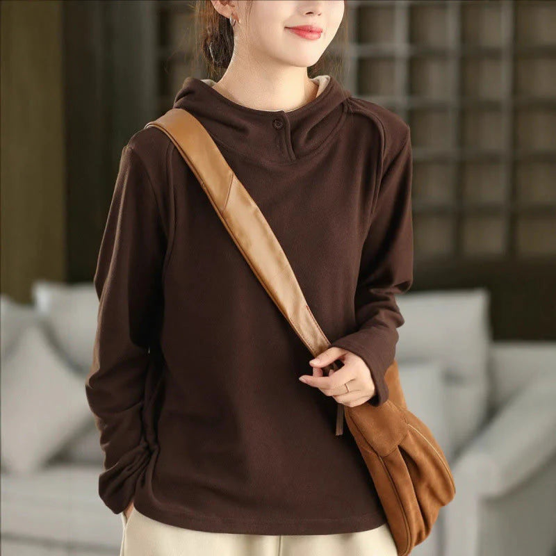 Buddha Stones Winter Solid Color Cotton Thickened Long Sleeve Women's Hoodie Has Hood