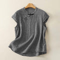 Buddha Stones Summer Crew Neck Frog-Button Short Sleeve Plaid Women's Cotton Shirt