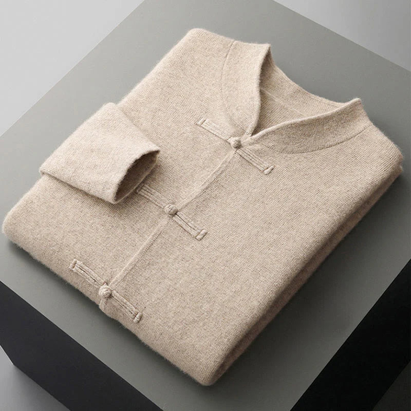 Buddha Stones Winter Solid Color Chinese Frog-Button Men's Wool Long Sleeve Sweater
