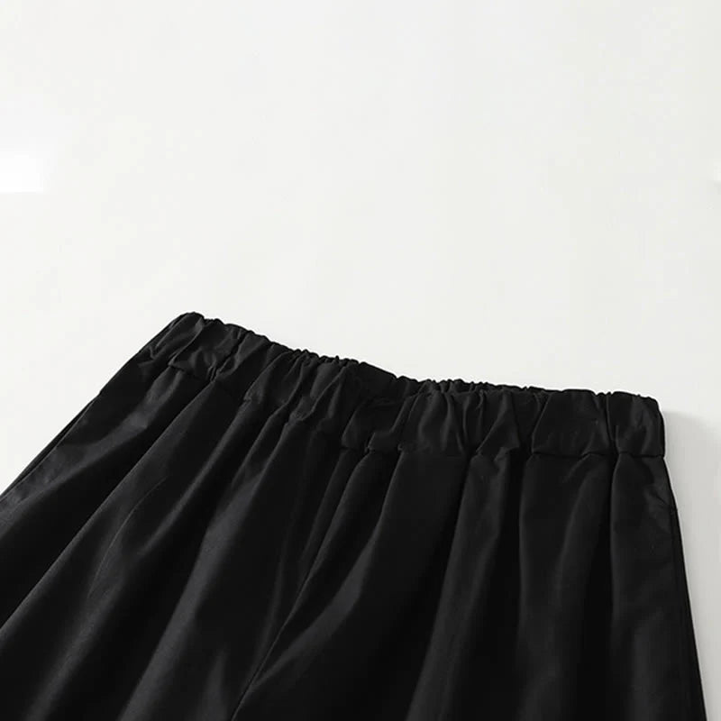 Buddha Stones Artistic Commute Pure Color Ruffled Hem Design Women's Cotton Linen Pants With Pockets
