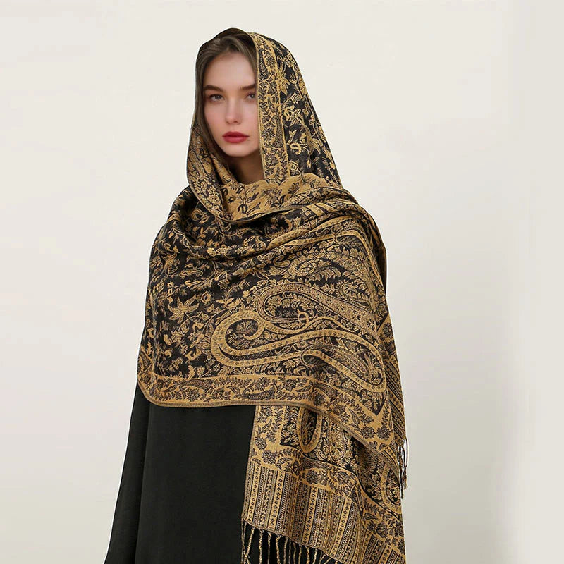 Buddha Stones Ethnic Daily Tibetan Paisley Pattern Tassel Cozy Scarf Shawl