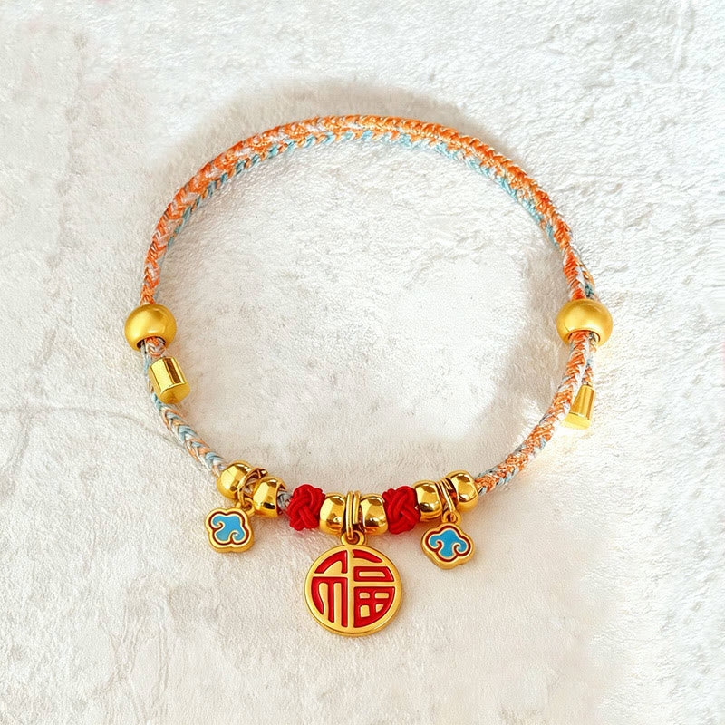 Buddha Stones Colorful String Bead Plaited Fu Character Protection Adjustable Cats Dogs Pet Collar
