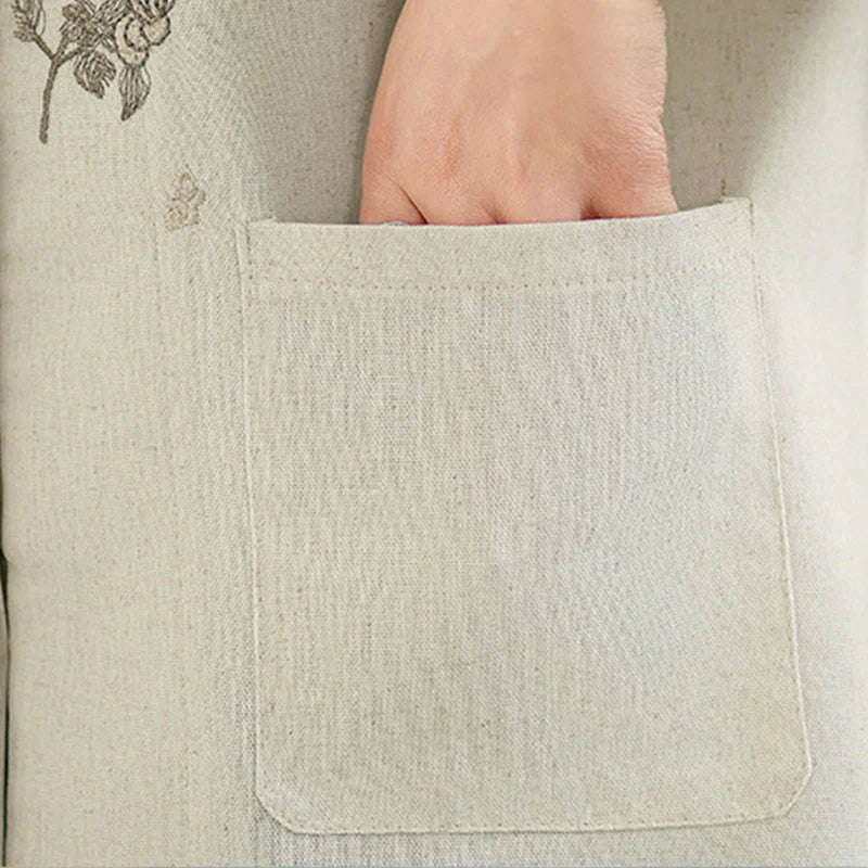 Buddha Stones Commute Embroidery Floral Pattern Three Quarter Sleeve Women's Cotton Shirt With Pockets