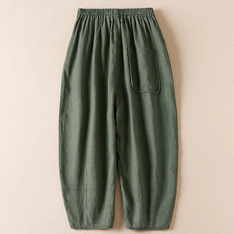 Buddha Stones Summer Small Flower Embroidery  Harem Pants With Pockets