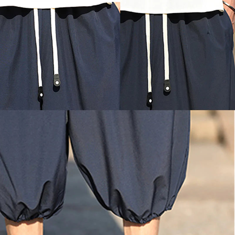 Buddha Stones Solid Drawstring Men's Capri Cropped Harem Pants With Pockets