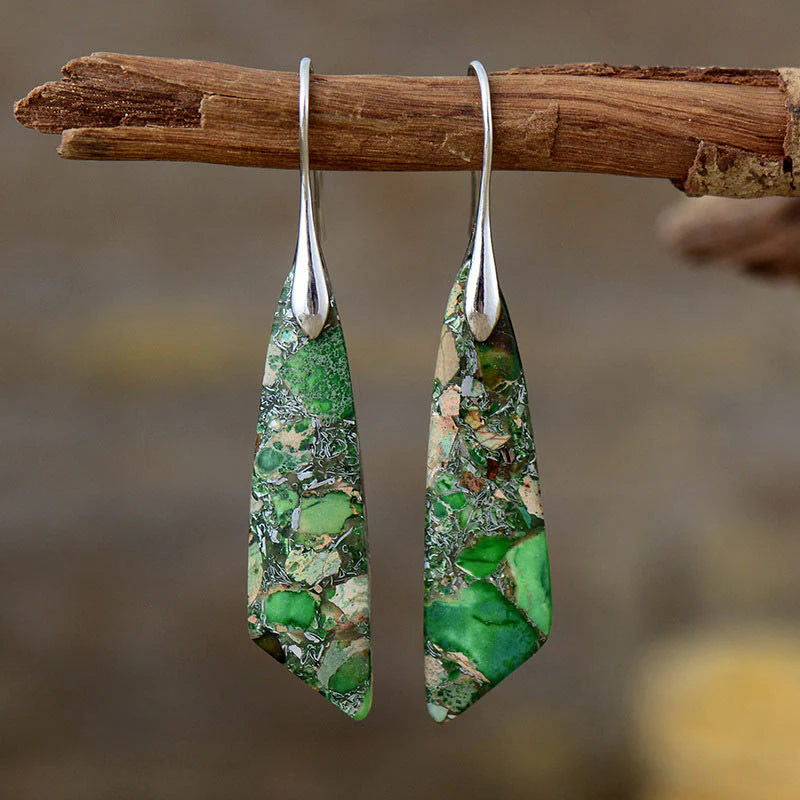 Buddha Stones Natural Emperor Stone Geometric Crystal Anti-Stress Earrings