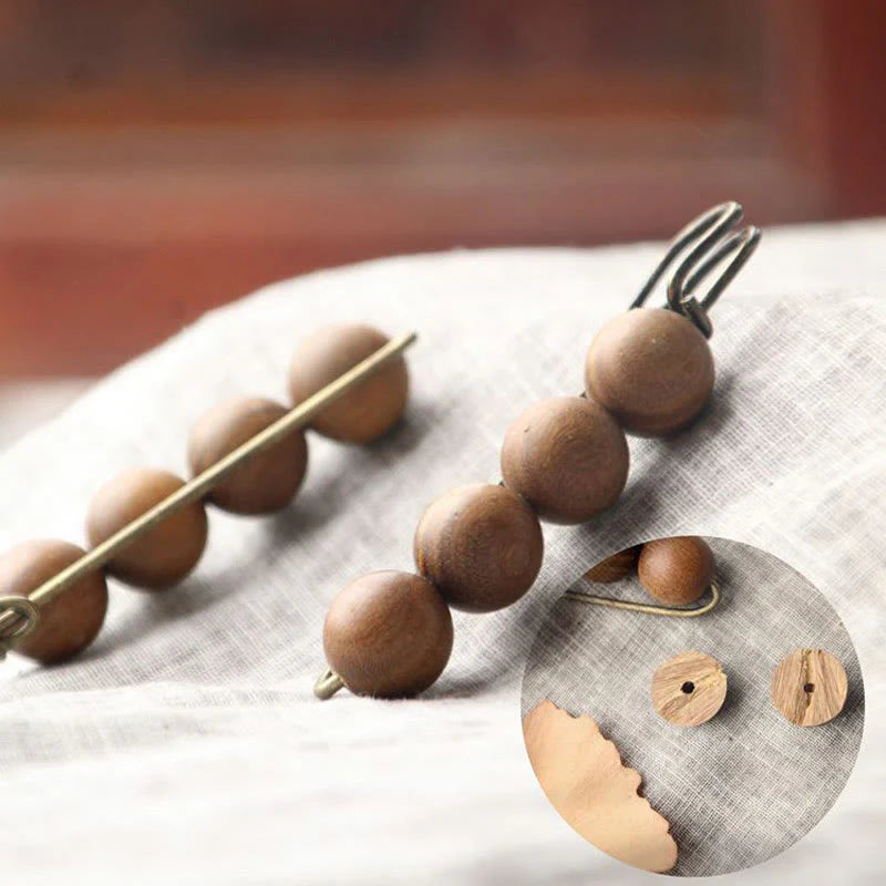 Buddha Stones Vintage Sandalwood Agathis Alba Ebony Wood Peltogyne Beads Healing Brooch