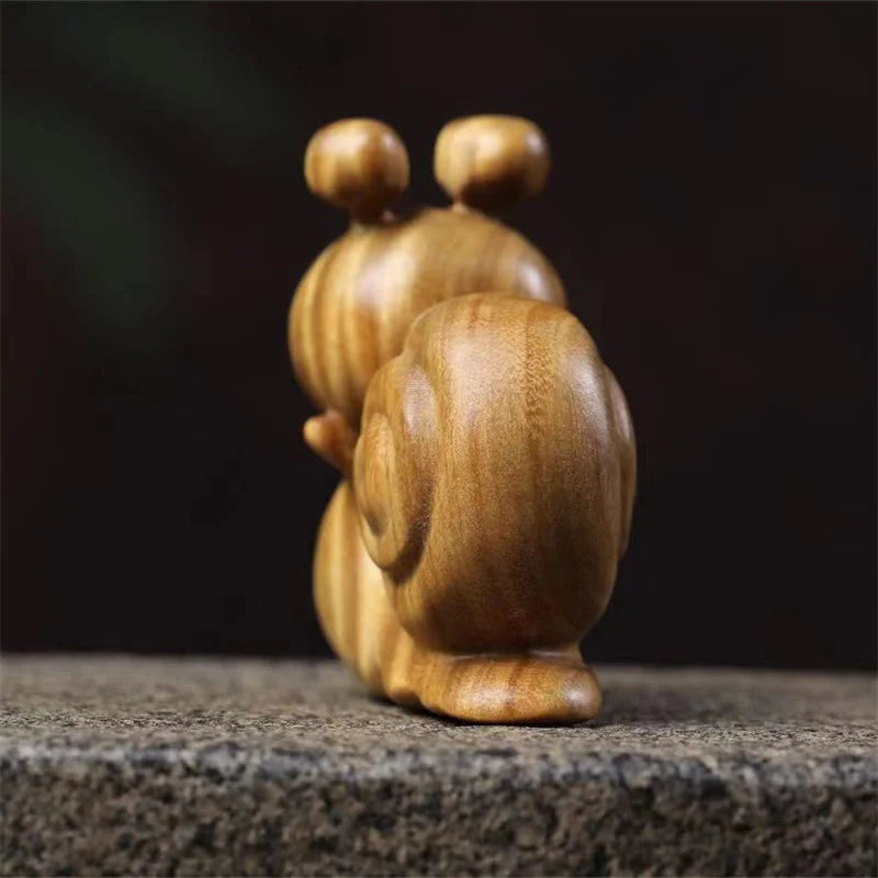 Buddha Stones Mini Green Sandalwood Snail Carved Cure Desk Decoration