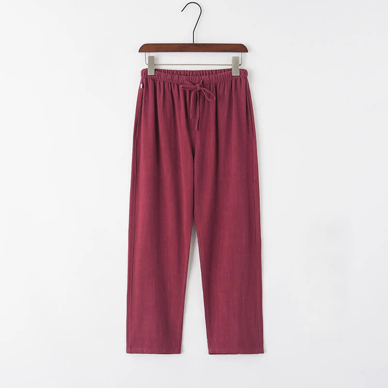 Buddha Stones Spring Summer Solid Men's Drawstring Linen Pants With Pockets