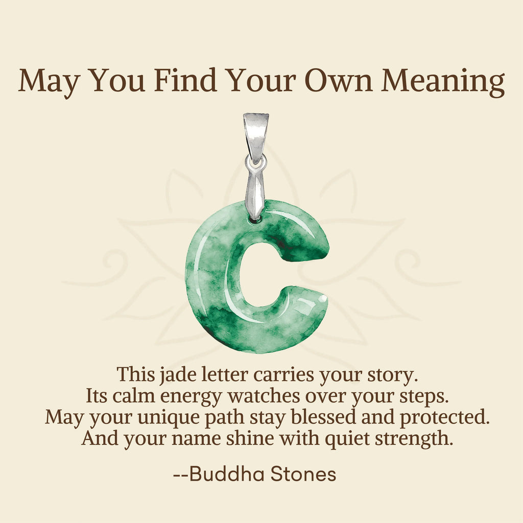 Buddha Stones May You Find Your Own Meaning Natural A-Z Letter Jade Titanium Steel Chain Necklace Includes Gift Message Card