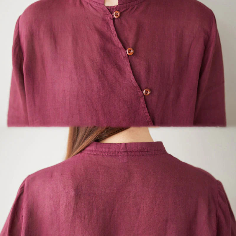 Buddha Stones Casual 2pcs Plain Three Quarter Sleeve Slanted Collar Shirt Top Wide Leg Pants With Pockets Meditation Zen Tai Chi Clothing Women's Set