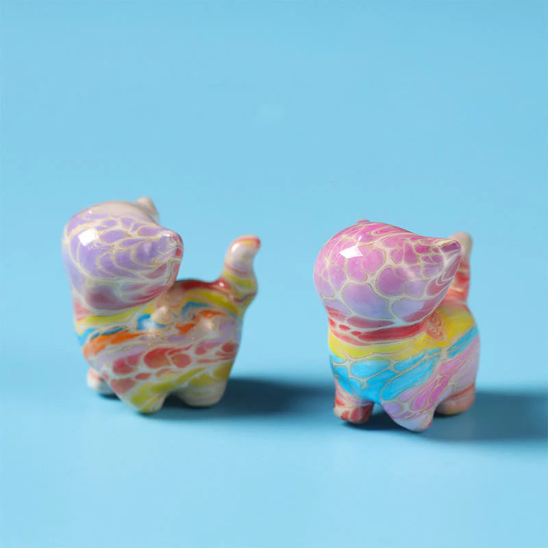 Buddha Stones Lacquer Craft Cute Cat  Ebony Blessing Desk Decoration