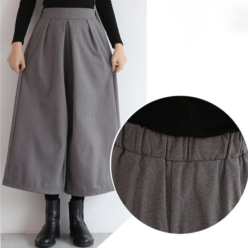 Buddha Stones Plain Elastic Waistband Design Women's 7-8 Length Wide Leg Pants With Pockets