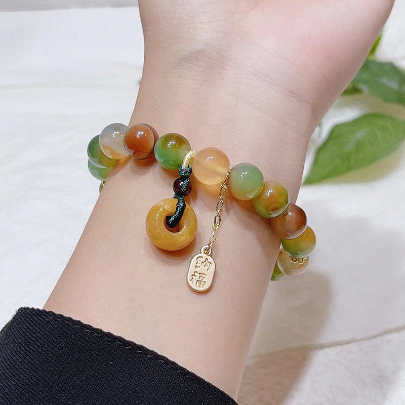 FREE Today: Wealth and Balance Peacock Agate Topaz Peace Buckle Fu Character Bracelet