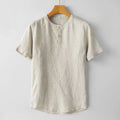 Buddha Stones Summer Men's Solid Color Button Short Sleeve Cotton Linen Shirt