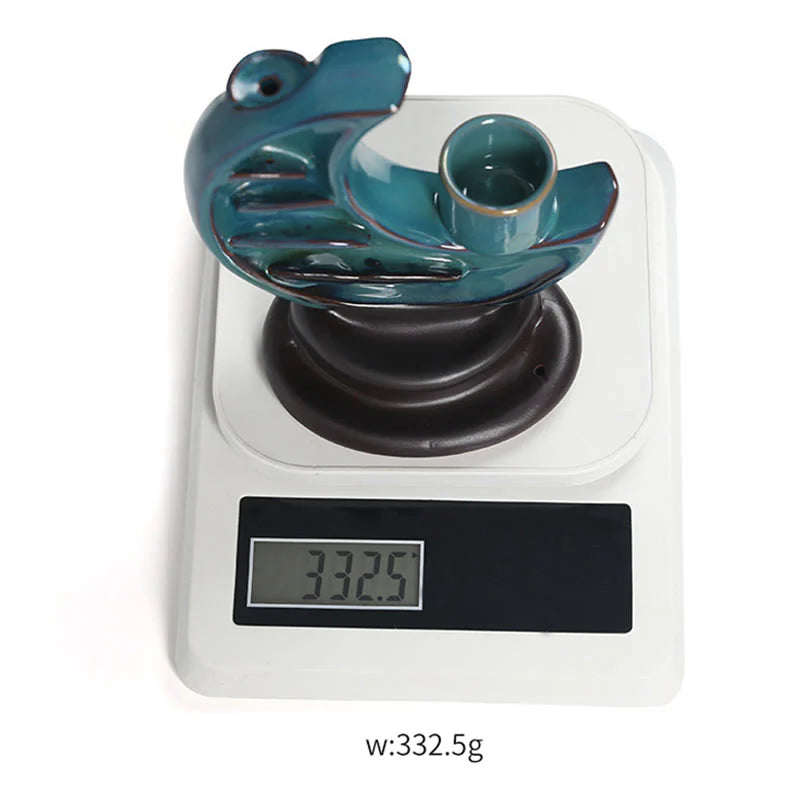 Buddha Stones Blue Crescent Moon Ceramic Backflow Smoke Fountain Meditation Candlestick Incense Burner Decoration