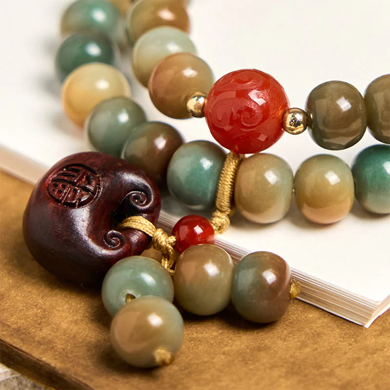 Buddha Stones Colorful Bodhi Seed Harmony Double Wrap Bracelet
