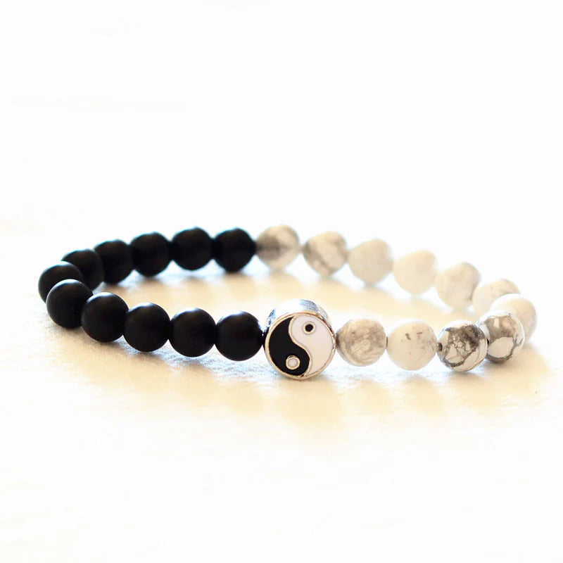 Buddha Stones 3pcs Natural White Turquoise Frosted Stone Bead Yin Yang Wealth Bracelet (Extra 35% Off | USE CODE: FS35)