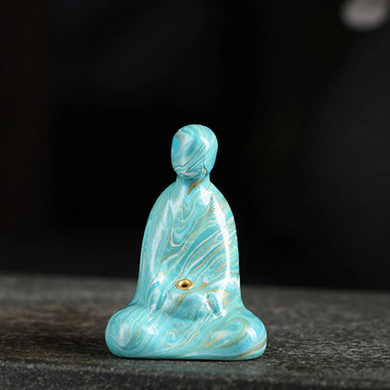 Buddha Stones Mini Formless Buddha Ebony Wood Lacquer Craft Peace Incense Stick Holder Decoration