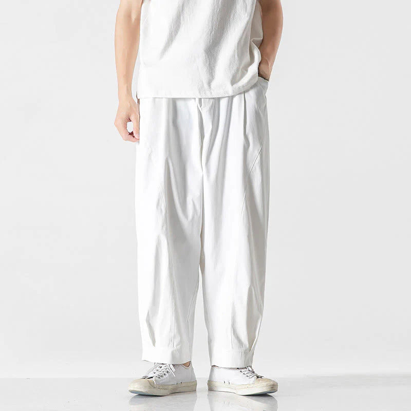 Buddha Stones Summer Solid Drawstring Ankle-Length Men's Cargo Harem Pants With Pockets