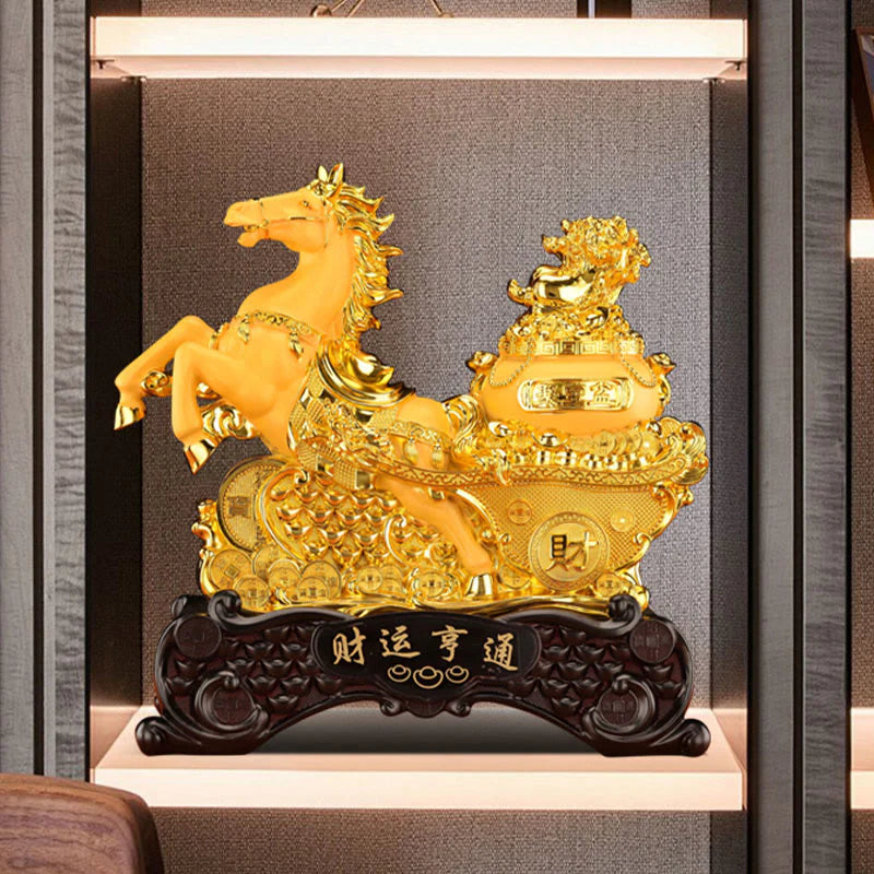 Buddha Stones  Good Fortune Year of the Horse Treasure Bowl Ingots Wealth Resin Home Decoration