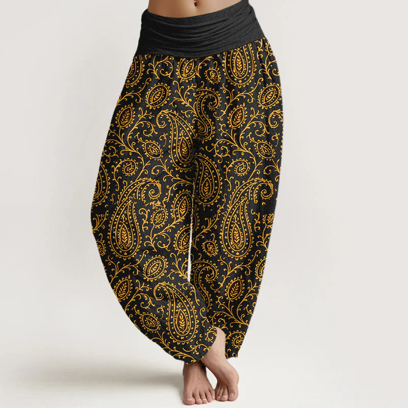 Buddha Stones Cotton Brightly Colored Paisley Style Pattern Women's Elastic Waist Harem Pants
