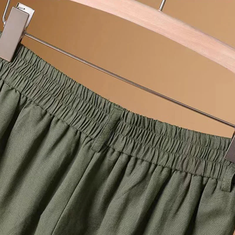 Buddha Stones Summer Casual Pure Color 7-8 Length Cotton Linen Women's Wide Leg Pants