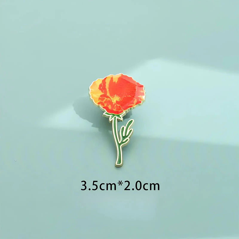 Buddha Stones Small Forget-Me-Not Corn Poppy Lily of the Valley Hydrangea Lupine Copper Brooch