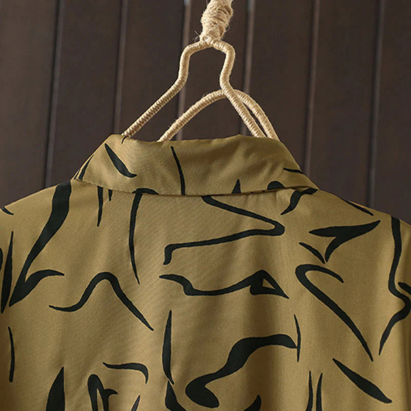 Buddha Stones Spring Fall Stand Collar Line Pattern Long Sleeve Women's Cotton Polyester Shirt
