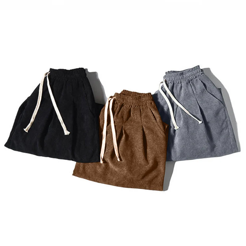 Buddha Stones Retro Men's Plain Fleece-Lined Corduroy Simple Design Harem Pants With Pockets