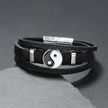 Buddha Stones Black White YIN YANG Multilayered Leather Balance Bracelet