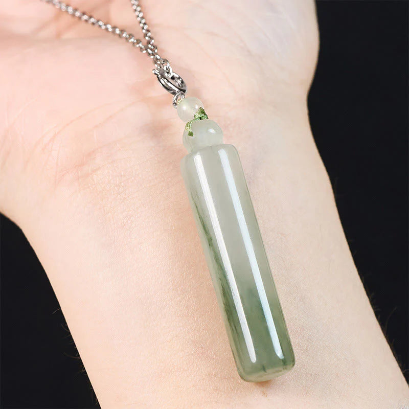 Buddha Stones Cylinder Pattern Jade Luck Necklace Pendant