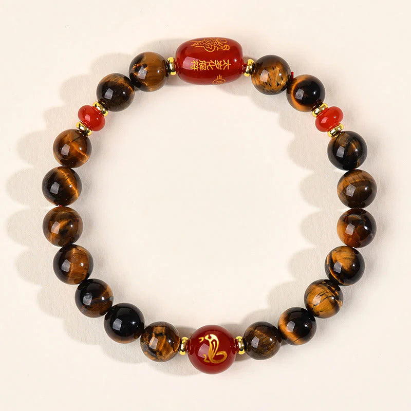 Buddha Stones 12 Chinese Zodiac Natural Tiger Eye Red Agate Protection Bracelet