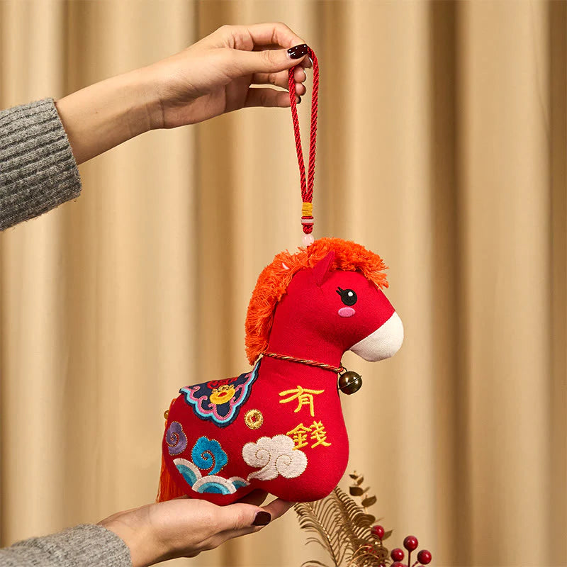 Buddha Stones Year of the Horse Copper Red String Fu Character Embroidery Prosperity Home Decoration