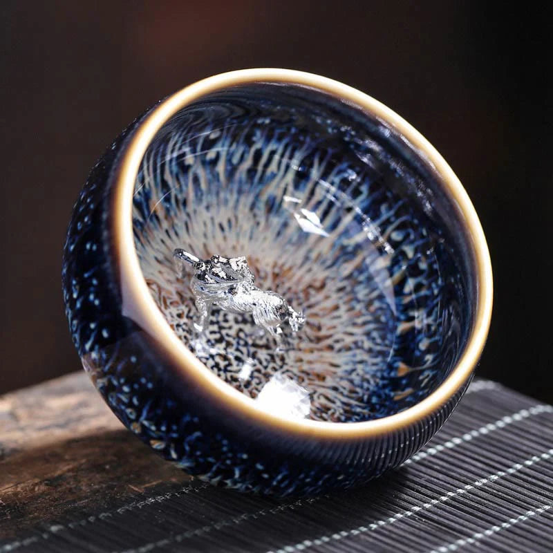 Buddha Stones Handmade Chinese Jianzhan Koi Fish Lotus Dragon Phoenix 12 Chinese Zodiac Ceramic Teacup Kung Fu Tea Cup 70ml