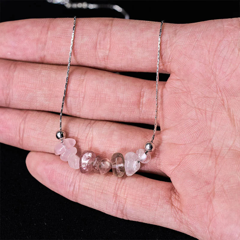 Buddha Stones Black Obsidian Smoky Quartz Garnet Aquamarine Strawberry Quartz Pink Crystal Strength Necklace Pendant