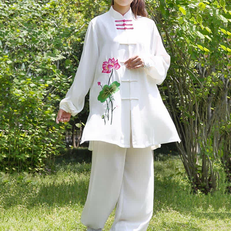 Buddha Stones Lotus Flower Leaf Pattern Tai Chi Meditation Prayer Spiritual Zen Practice Clothing Women's Set (Extra 30% Off | USE CODE: FS30)