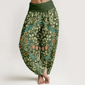 Buddha Stones Pure Cotton Retro Flowers Leaves Pattern Women's Elastic Waist Harem Pants