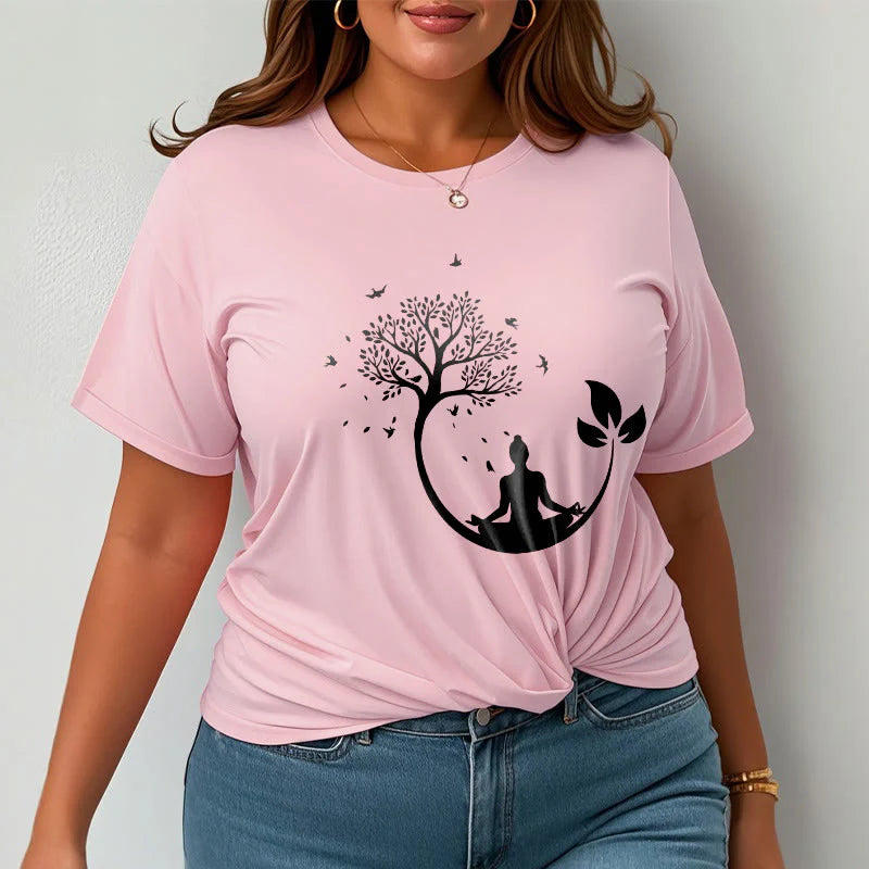 Buddha Stones Buddha Meditating In A Tree Pattern Cotton Tee T-shirt
