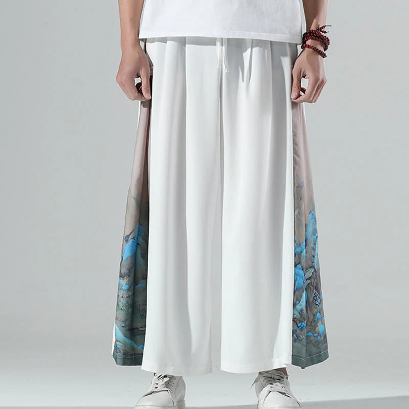 Buddha Stones Mountains Rivers Pattern Men's Wide Leg Pants With Pockets