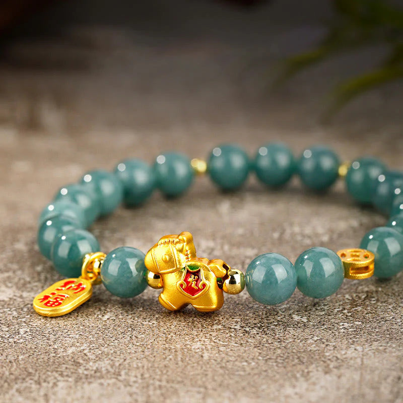 Buddha Stones Year Of The Horse Jade Prosperity Abundance Bracelet