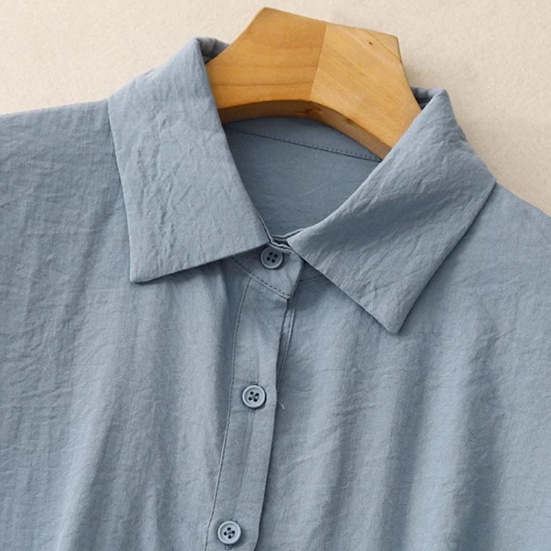 Buddha Stones Spring Fall Stand Collar Plain Long Sleeve Women's Cotton Polyester Shirt