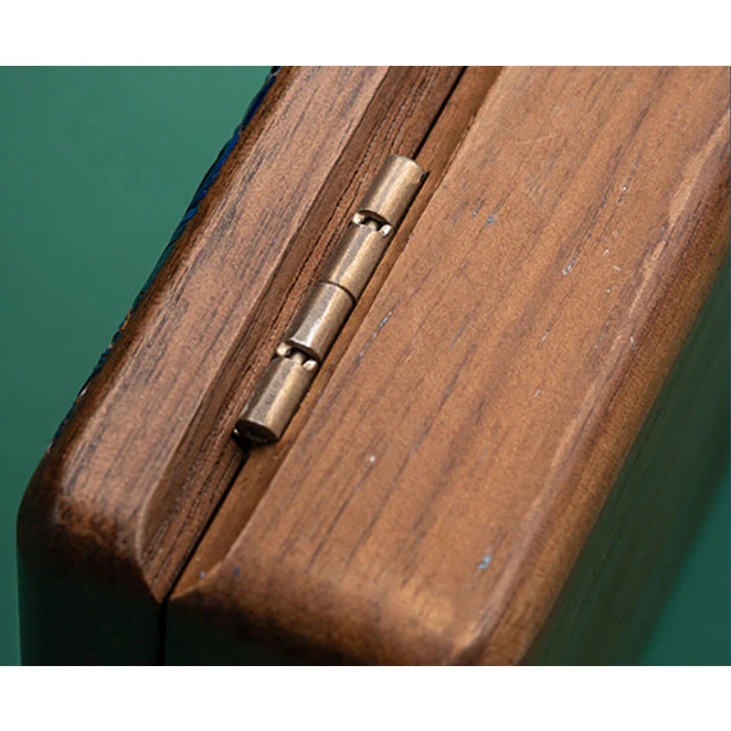 Buddha Stones Vintage Handmade Black Walnut Wood Jewelry Storage Box With Mirror