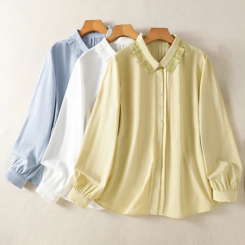 Buddha Stones Casual Women's Long Sleeve Lace Lapel Shirt