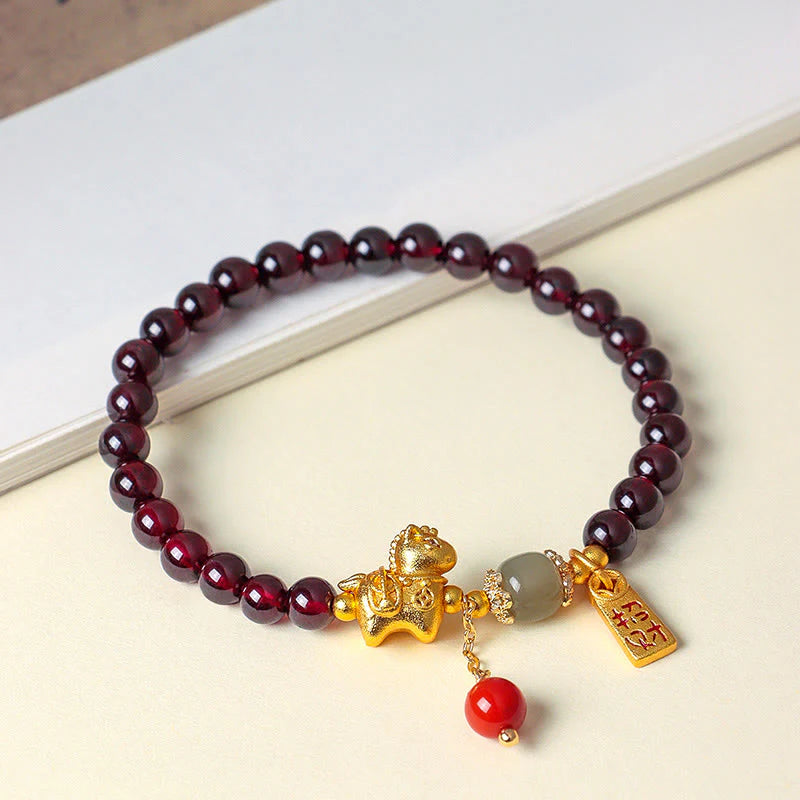 Buddha Stones Year Of The Horse Garnet Fu Character Lucky Fortune Charm Protection Bracelet